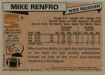 1981 Topps Coca-Cola Houston Oilers #9 Mike Renfro Back