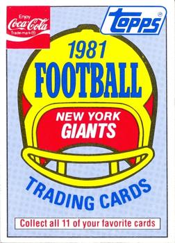 1981 Topps Coca-Cola New York Giants #NNO New York Giants Header Front