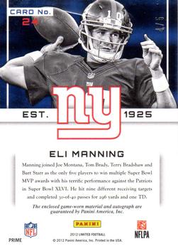 2012 Panini Limited - Team Trademarks Autograph Materials Prime #24 Eli Manning Back