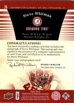 2012 Upper Deck University of Alabama - Autographs #36 Steve Whitman Back