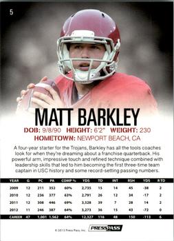 2013 Press Pass #5 Matt Barkley Back