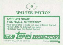 1984 Topps Stickers #6 Walter Payton Back