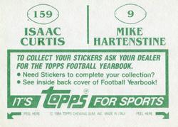 1984 Topps Stickers #9 / 159 Mike Hartenstine / Isaac Curtis Back