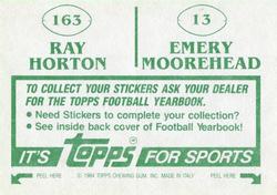 1984 Topps Stickers #13 / 163 Emery Moorehead / Ray Horton Back