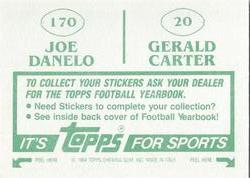 1984 Topps Stickers #20 / 170 Gerald Carter / Joe Danelo Back