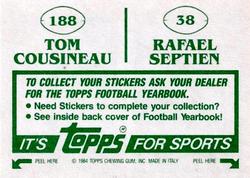 1984 Topps Stickers #38 / 188 Rafael Septien / Tom Cousineau Back