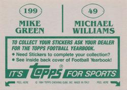 1984 Topps Stickers #49 / 199 Michael Williams / Mike Green Back