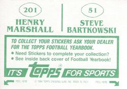 1984 Topps Stickers #51 / 201 Steve Bartkowski / Henry Marshall Back