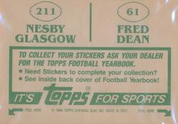 1984 Topps Stickers #61 / 211 Fred Dean / Nesby Glasgow Back