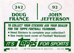 1984 Topps Stickers #92 / 242 John Jefferson / Doug France Back
