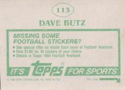 1984 Topps Stickers #113 Dave Butz Back