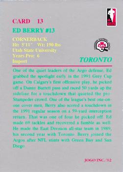 1992 JOGO #13 Ed Berry Back