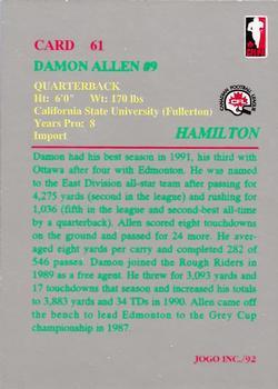 1992 JOGO #61 Damon Allen Back
