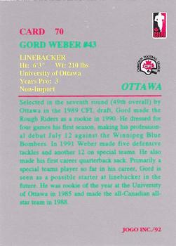 1992 JOGO #70 Gord Weber Back