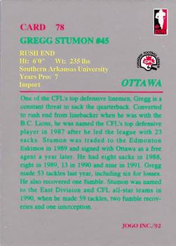 1992 JOGO #78 Gregg Stumon Back