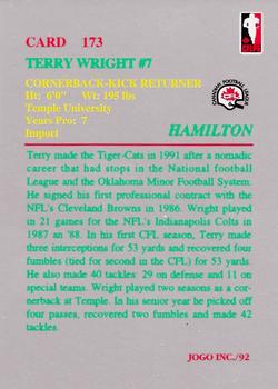 1992 JOGO #173 Terry Wright Back