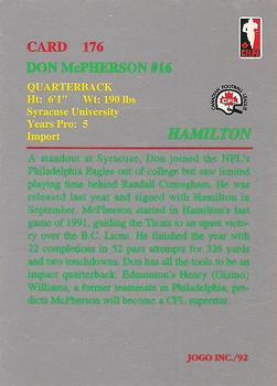 1992 JOGO #176 Don McPherson Back