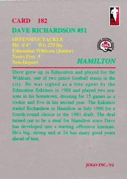 1992 JOGO #182 Dave Richardson Back