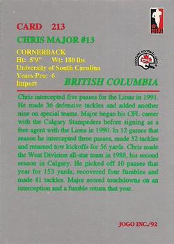 1992 JOGO #213 Chris Major Back