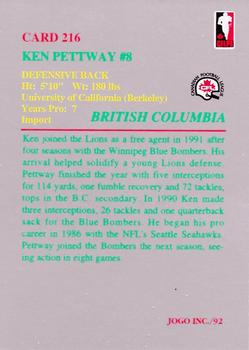 1992 JOGO #216 Ken Pettway Back