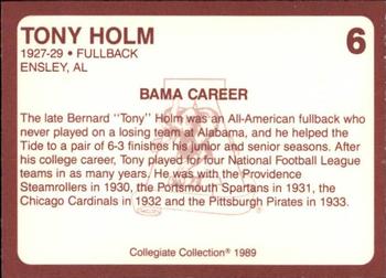 1989 Collegiate Collection Coke Alabama Crimson Tide (580) #6 Tony Holm Back