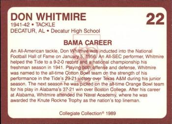 1989 Collegiate Collection Coke Alabama Crimson Tide (580) #22 Don Whitmire Back