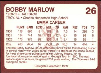 1989 Collegiate Collection Coke Alabama Crimson Tide (580) #26 Bobby Marlow Back