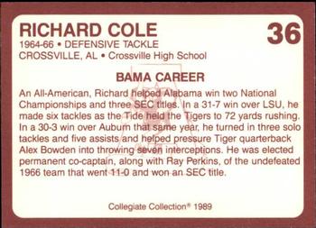 1989 Collegiate Collection Coke Alabama Crimson Tide (580) #36 Richard Cole Back