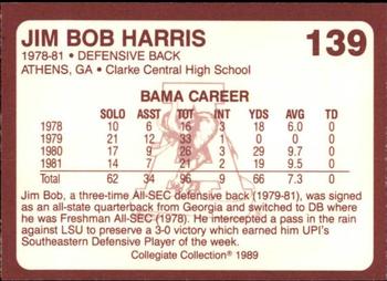 1989 Collegiate Collection Coke Alabama Crimson Tide (580) #139 Jim Bob Harris Back
