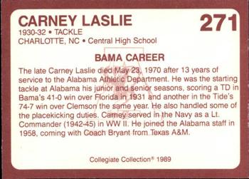 1989 Collegiate Collection Coke Alabama Crimson Tide (580) #271 Carney Laslie Back