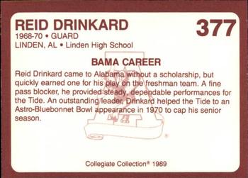 1989 Collegiate Collection Coke Alabama Crimson Tide (580) #377 Reid Drinkard Back