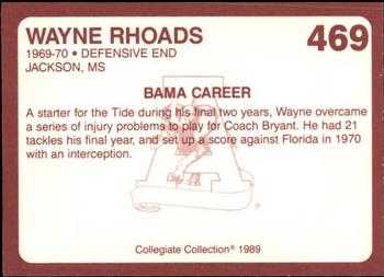 1989 Collegiate Collection Coke Alabama Crimson Tide (580) #469 Wayne Rhoads Back
