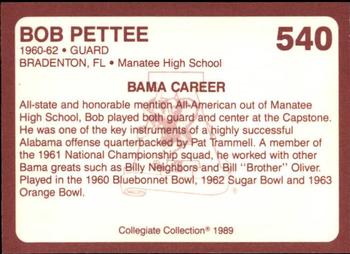 1989 Collegiate Collection Coke Alabama Crimson Tide (580) #540 Bob Pettee Back