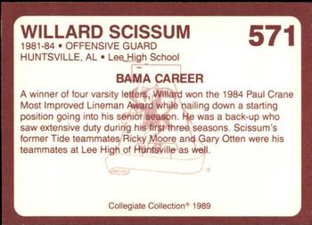 1989 Collegiate Collection Coke Alabama Crimson Tide (580) #571 Willard Scissum Back