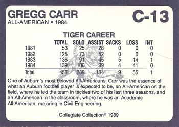 1989 Collegiate Collection Coke Auburn Tigers (20) #C-13 Gregg Carr Back