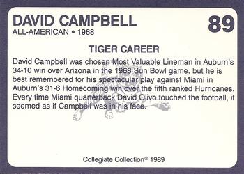 1989 Collegiate Collection Coke Auburn Tigers (580) #89 David Campbell Back