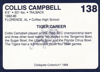 1989 Collegiate Collection Coke Auburn Tigers (580) #138 Collis Campbell Back