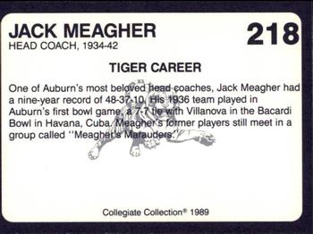 1989 Collegiate Collection Coke Auburn Tigers (580) #218 Jack Meagher Back