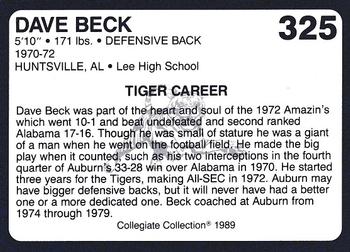 1989 Collegiate Collection Coke Auburn Tigers (580) #325 Dave Beck Back