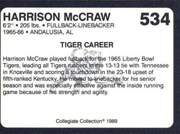 1989 Collegiate Collection Coke Auburn Tigers (580) #534 Harrison McCraw Back