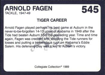 1989 Collegiate Collection Coke Auburn Tigers (580) #545 Arnold Fagen Back