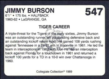 1989 Collegiate Collection Coke Auburn Tigers (580) #547 Jimmy Burson Back