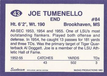 1983 Sunbeam Bread LSU Tigers #43 Joe Tuminello Back