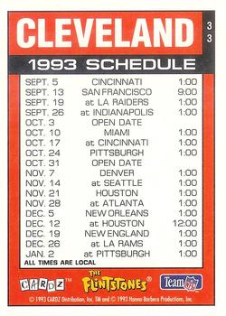 1993 Cardz The Flintstones NFL #33 Cleveland - Schedule Back