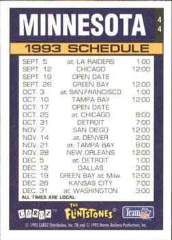 1993 Cardz The Flintstones NFL #44 Minnesota - Schedule Back
