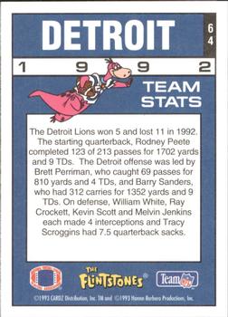 1993 Cardz The Flintstones NFL #64 Detroit - Team Stats Back
