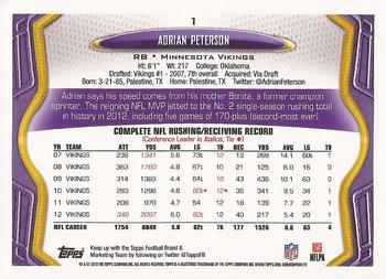 2013 Topps #1 Adrian Peterson Back