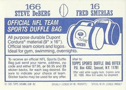 1985 Topps Stickers #16 / 166 Fred Smerlas / Steve DeBerg Back