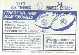 1985 Topps Stickers #14 / 164 Boomer Esiason / Bob Thomas Back
