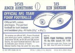 1985 Topps Stickers #18 / 168 Ken Johnson / Adger Armstrong Back